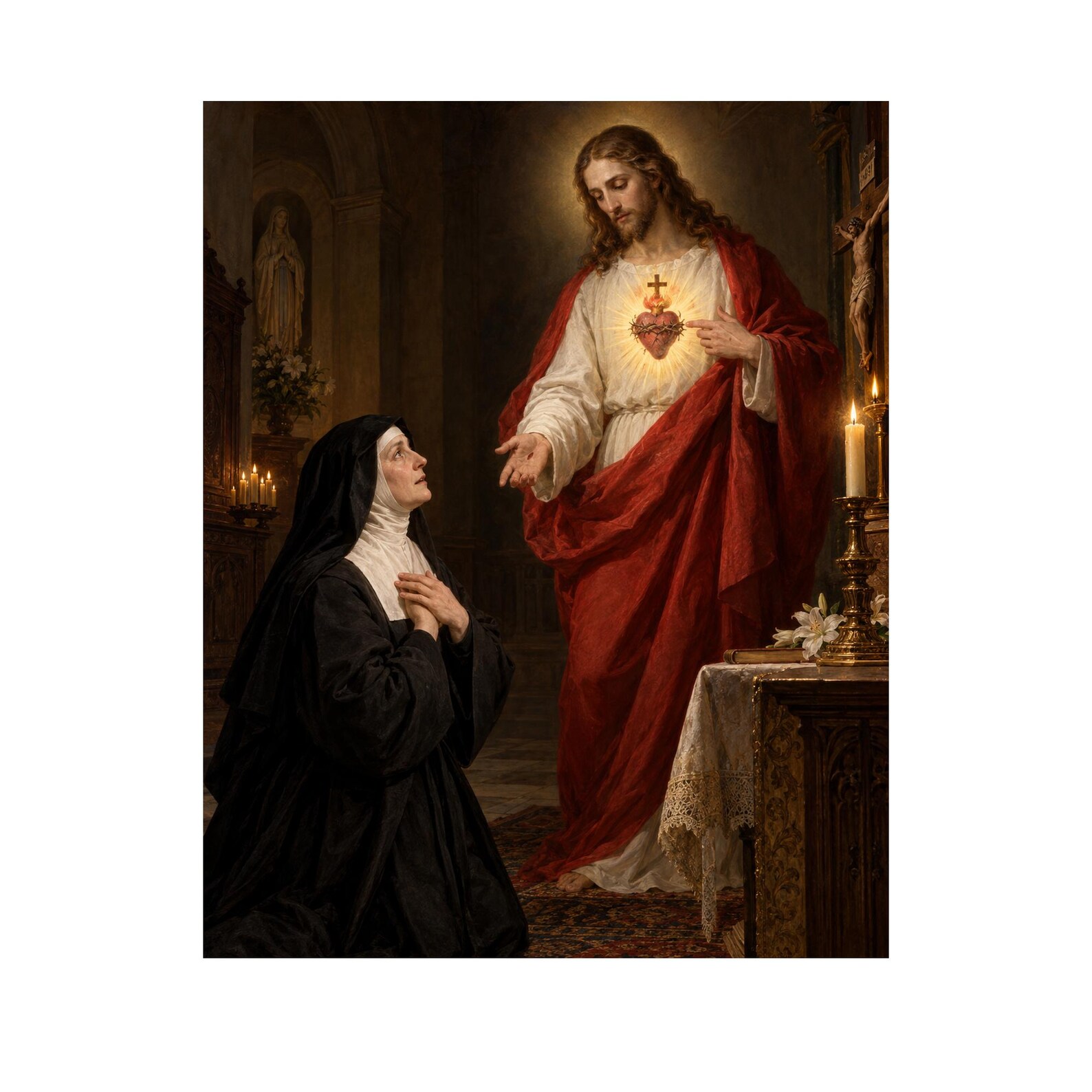 St. Margaret Mary Alacoque Catholic Wall Art, Vision of the Sacred Heart, Devotional Print